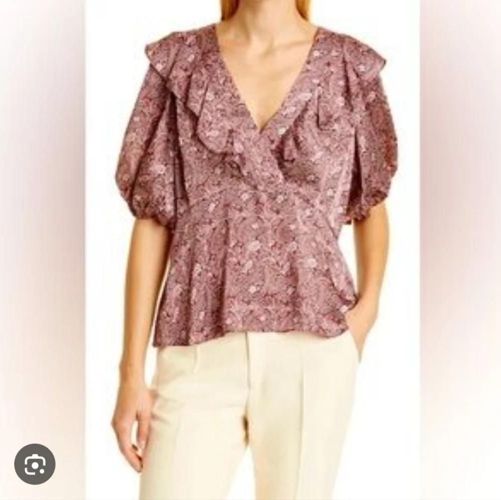 572-Ted Baker Floral V-Neck Blouse - Pink - Picture 1 of 6